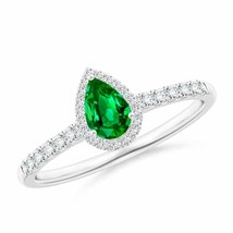 ANGARA Pear-Shaped Emerald Halo Engagement Ring for Women in 14K Solid Gold - £1,624.22 GBP