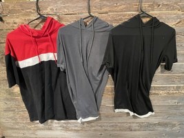 Lot Of 3 Mens Short Sleeve Gym Workout Hoodie Size L Boxing  - $18.68