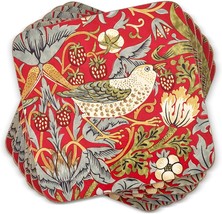 Pimpernel Morris and Co Strawberry Thief Red Cork-Backed Coasters - Set of 6 - $27.50