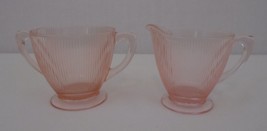   Pink Ribbed Vintage Depression Glass Open Sugar Bowl And Creamer  - £11.76 GBP