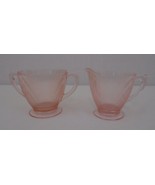   Pink Ribbed Vintage Depression Glass Open Sugar Bowl And Creamer  - £11.64 GBP