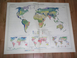 1958 Vintage Map Of World Vegetation / January June Temperatures / Land Use - $30.62