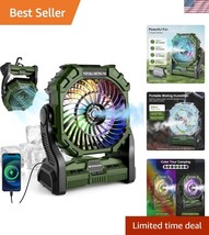 Versatile Battery Operated Tent Fan with RGB Light &amp; Misting Options - $616.50 MXN