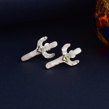 Cute Cactus with Peridot Stud 925 Sterling Silver Earrings - £89.52 GBP