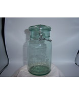 KS1 - 1920&#39;s Trade Mark Banner Jar Reg US Pat Off Lt Green 7 1/8&quot; Fruit Jar - $25.00