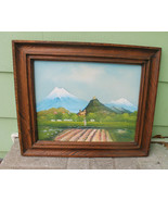 Expressionist Mexican Mountain Village Scene Oil on Canvas signed painting - $146.45