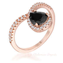 1.5Ct Rose Goldtone Chevron Ring With Onyx CZ - £12.78 GBP