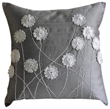 Gray Ribbon Flower 16&quot;x16&quot; Silk Pillowcase, Floral Whispers - £22.62 GBP+