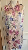 Floral Silky Nightgown Large Button Valerie Stevens Intimates Pink Roses Vintage - £16.89 GBP