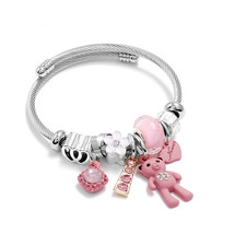 Fashion Bracelets &amp; Bangles Stainless Steel DIY Jewelry Big Pink Pendant Hearts  - £9.85 GBP