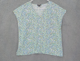 Hilary Radley Womens Top Xl Multi Check 100% Poly Short Sleeve V-NECK Shirt Nwot - £6.24 GBP
