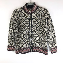 LL Bean Womens Vintage Cardigan Sweater Fair Isle Button Wool Blend Black S - £38.52 GBP