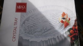 Mikasa Crystal Canape Tray &quot;Holiday Classics&quot; 18&quot; Tray Winter Scene Glass New - £54.11 GBP