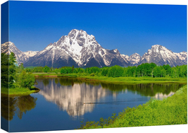 Canvas Print Wall Art Mountain Landscape with Green Forest Reflection Nature Wil - £35.14 GBP