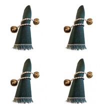 Set of 4 New in Box SILVER GOLD JINGLE BELLS NAPKIN RINGS - $14.00 CAD
