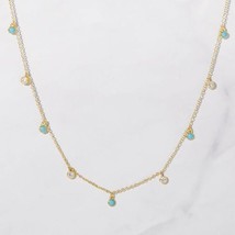 3mm Turquoise Lab Created Diamond 9-Station Drop Necklace 14K Gold Plated Silver - £51.24 GBP
