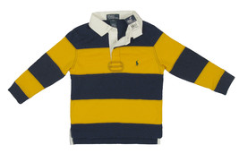 NEW! Polo Ralph Lauren Boys Striped Rugby Shirt! Large  (16-18)  Yellow &amp; Navy  - £25.92 GBP