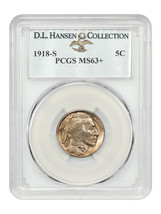 1918-S 5C PCGS MS63+ ex: D.L. Hansen - £2,686.87 GBP