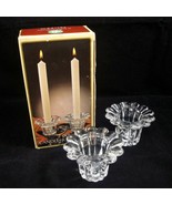 Borgonovo Queen 2 pc Candleholder Set Clear Glass Fluted Italy Taper Candle - £15.57 GBP