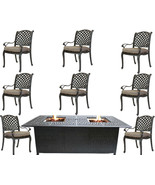 9 piece outdoor dining set with fire pit propane cast aluminum table and... - $6,168.18 CAD