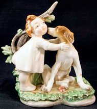 Antique Naughty Bare Bottom Baby Child &amp; Dog Gebruder Heubach German Figurine - £99.89 GBP