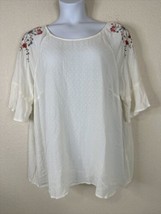 Cato Womens Plus Size 18/20W (1X) Ivory Floral Embroidered Top Elbow Sleeve - £13.39 GBP