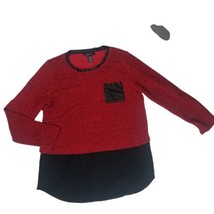 STYLE&amp;CO Womens Sz M Tunic Sweater Red Black  Layered Hem Faux Leather T... - £12.90 GBP