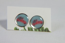Earrings (New) Blue With Red Pickup &amp; Christmas Tree - Flat - 7/16&quot; - - £3.43 GBP