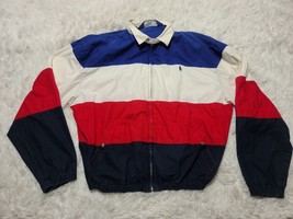 POLO Ralph Lauren Harrington Red Blue White Striped L Jacket Colorblock VTG Rare - £44.54 GBP