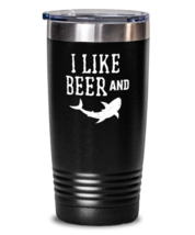 20 oz Tumbler Stainless Steel Funny I Like Beer And Shark  - £23.86 GBP