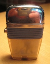Vintage SCRIPTO VU Man Fishing Hobby Souvenir Blue Band Silver Toned Lighter - $19.99