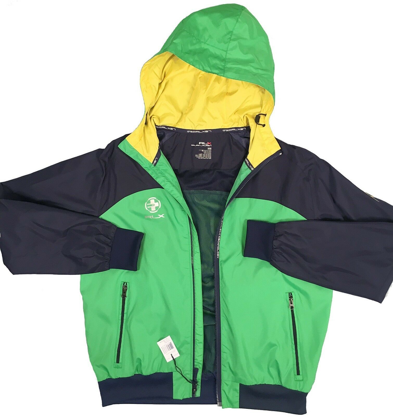 NEW! RLX Ralph Lauren Athletic (Track) Jacket!  Green & Navy  Mesh Lined  Hood - £70.81 GBP