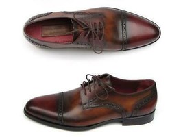 Paul Parkman Mens Shoes Derby Bordeaux Tobacco Leather Handmade 046-BRD-BRW - £307.35 GBP