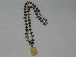 Estate Tigereye Stone Nugget &amp; Chain with Creamy Yellow Stone Rounded Rectangle  - £9.76 GBP