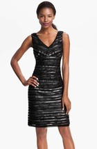 Donna Ricco Double V-Neck Textured Mesh Sheath Dress Sz 4 Black - $54.05