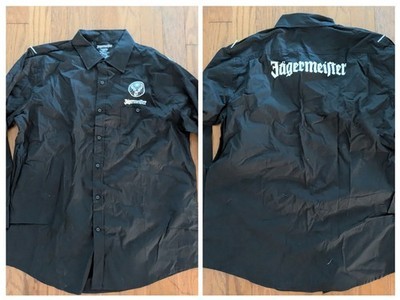 Jagermeister Promo Button Up Long Sleeve Shirt XL Black White Logo NEW - $21.77