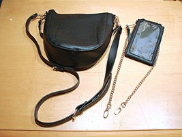 Black Vegan Leather Crossbody Bag With Cellphone Matching Separate Purse... - £15.36 GBP