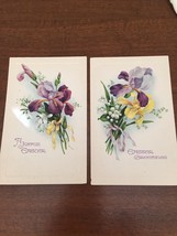 2 Easter Postcards Iris Flowers Unused Old Stock 1 Cent Postage 1930s Ge... - $14.95