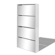 Modern Tall Hallway Shoe Storage Cabinet Unit Organiser 4 Pull Down Mirror Doors - £129.39 GBP+