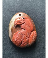 Finely Carved Brown &amp; Gray W Rusty Red Eagle Hawk Bird Stone Pendant or ... - £26.47 GBP