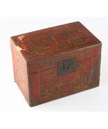 Antique Chinese Red &amp; Gold Lacquer Wooden Box Hand-Painted Qing Dynasty ... - €964,74 EUR