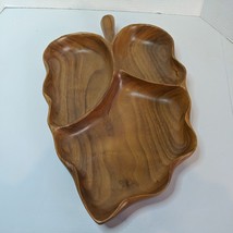 Monkey Pod Wood Divided Dish Leaf Shape Made In Hawaii 17.5&quot; x 10&quot; x 1.75&quot; - £21.92 GBP