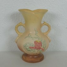 Hull Art USA Pottery Flowers Double Handle Vase Light Coral Salmon Blush 6.5&quot; - £23.20 GBP