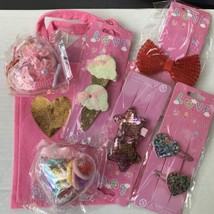 Girls Valentine’s Favors Gift Set Ice Cream Hearts Hair Clips &amp; Hair Ties Lot - £14.32 GBP