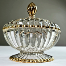 Vintage Jeanette Glass Gold Trimmed Candy Dish With Lid Footed National ... - £11.97 GBP