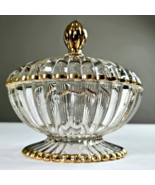 Vintage Jeanette Glass Gold Trimmed Candy Dish With Lid Footed National ... - £11.88 GBP