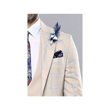 Men 3pc European Vested Suit WESSI by J.VALINTIN Extra Slim Fit JV31 Beige plaid image 9