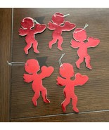 5 Red Holographic Cut Out Valentine Cupids 6&quot; Length Unmarked - $111.01 MXN