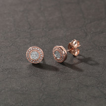 10K Rose Gold 0.12Ct Diamond Cluster Halo Stud Earrings - £199.83 GBP