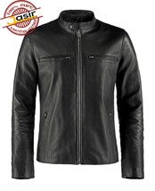 Real Black Genuine Leather Cafe Racer Biker Motorcycle Jacket - £92.49 GBP